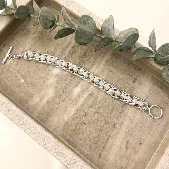 925 Sterling Silver Chunky Chain Link Bracelet Thick Bold Toggle Bracelet - Picture 3 of 5